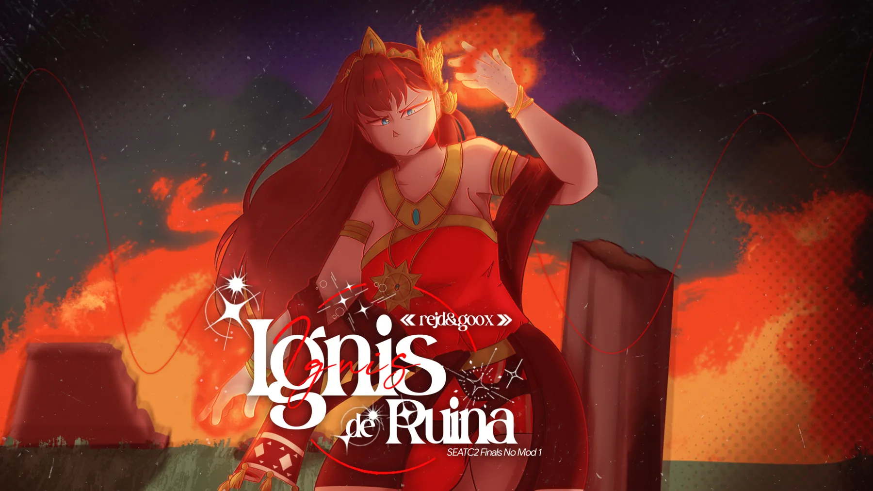 Ignis de Ruina artwork with a red-haired character surrounded by fire