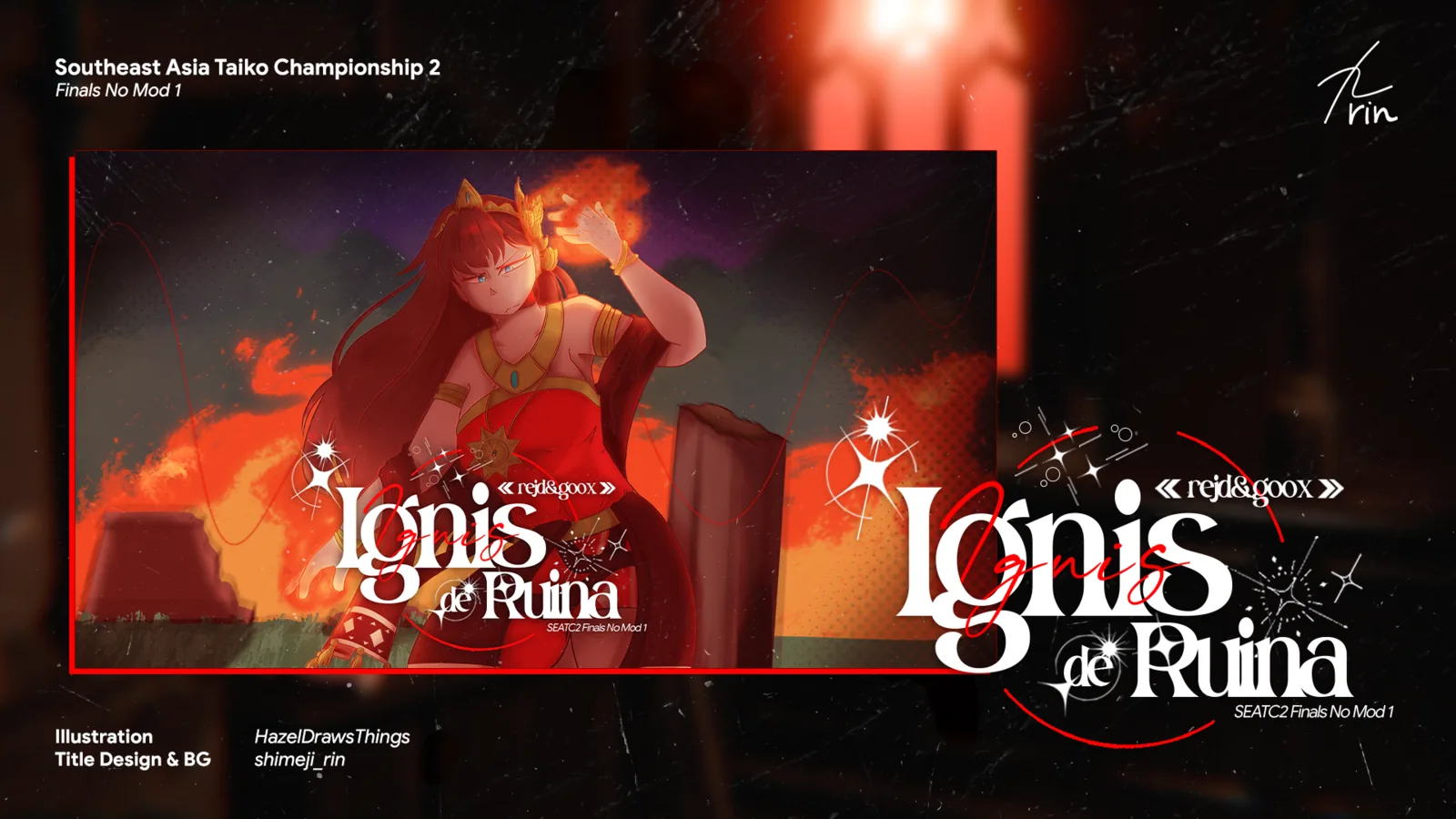 Presentation board showing the Ignis de Ruina title design