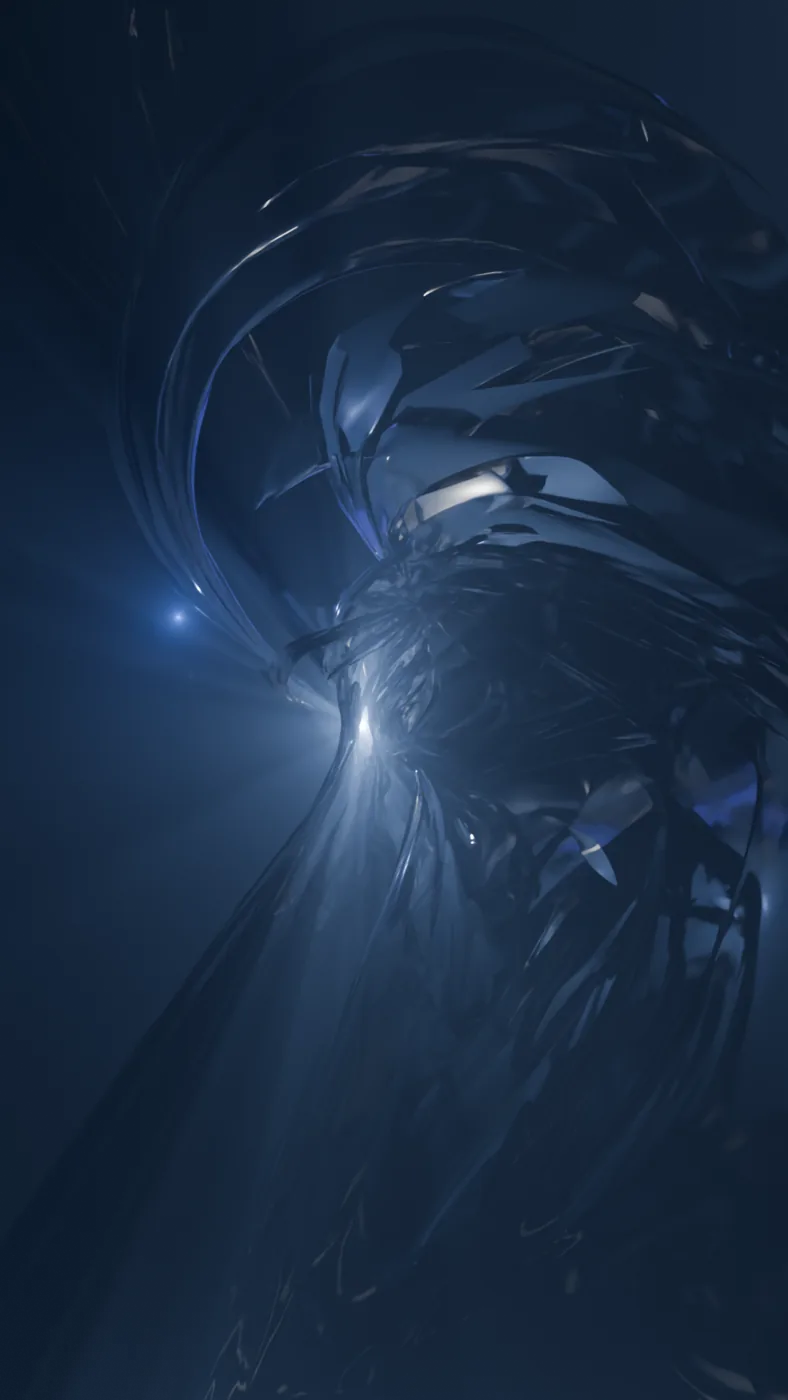 Tall blue metallic abstract form