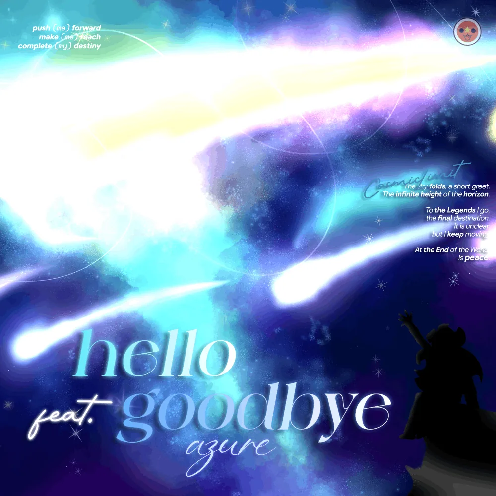 Blue and white hello and goodbye tournament artwork